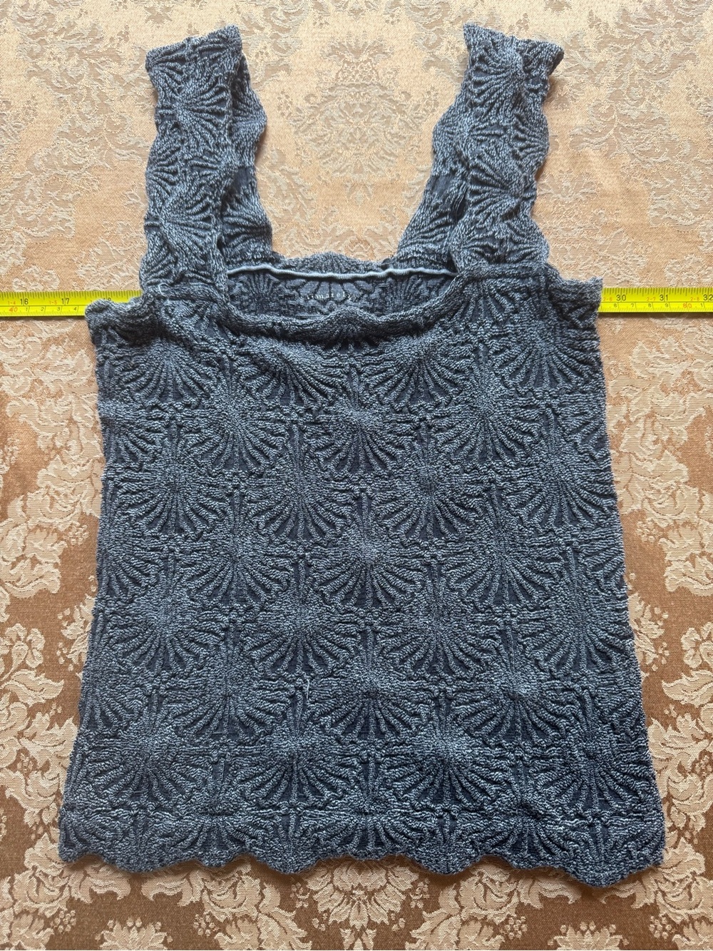 Intimately By Free People Crochet Tank Top in Slate Gray- Textured Floral motif